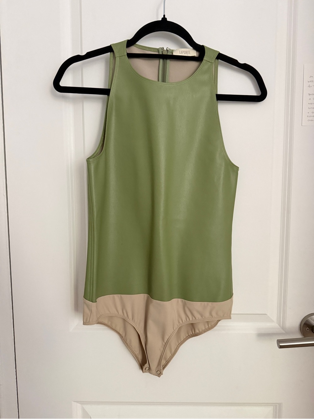 LAPOINTE Martini Olive Faux Leather Tank Body Suit